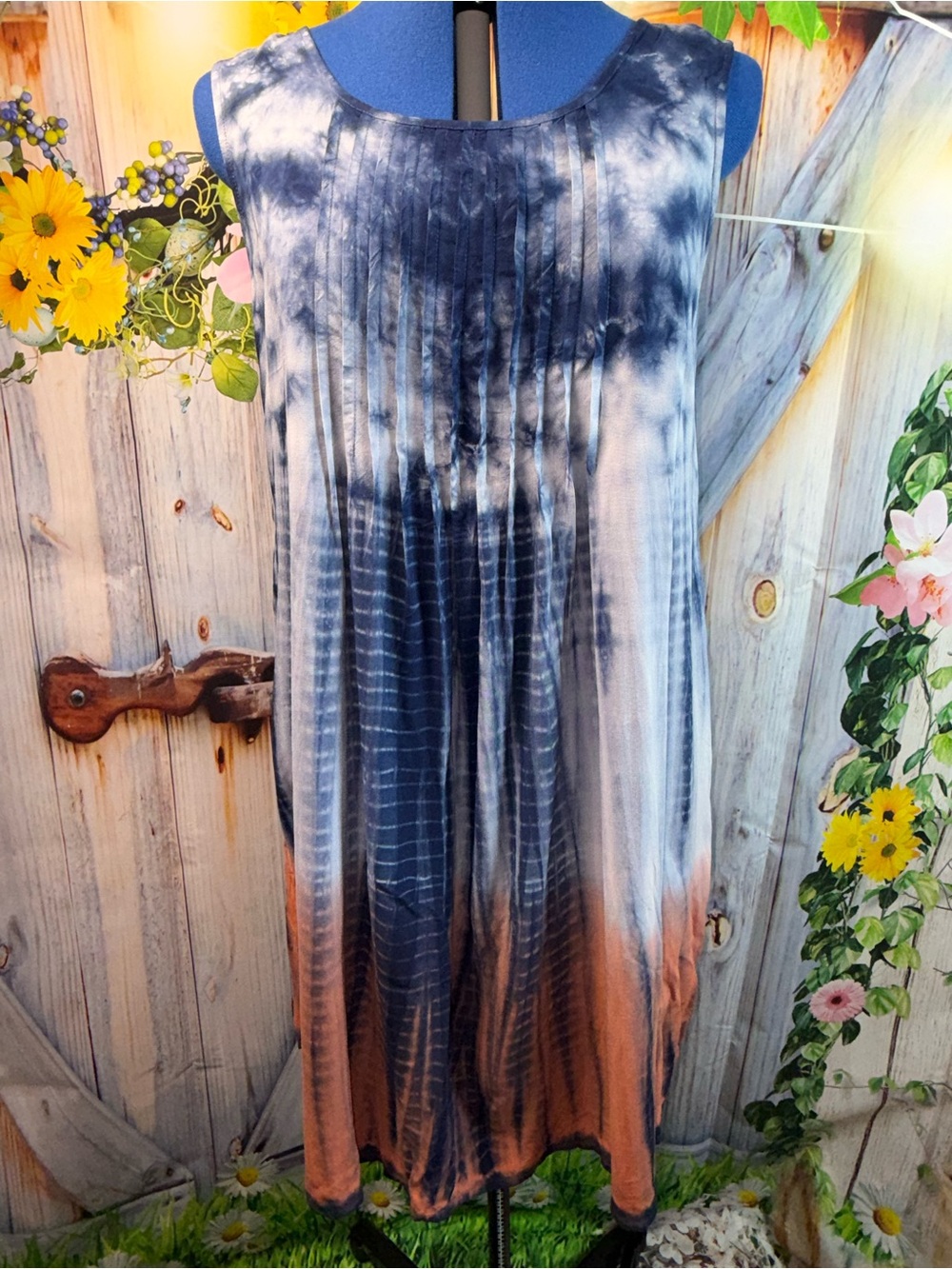 792-Sonoma Tie-Dye Midi Dress in Blue, White & Orange